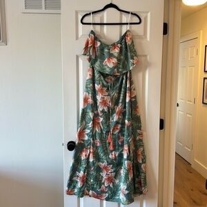 Aakaa Tropical Floral Strapless Dress